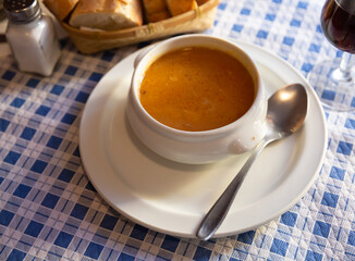 Bowl of hearty vegetable soup. Healthy vegetarian lunch..