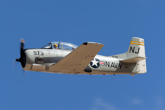 Rowland Flat, Australia - April 14, 2013: North American T-28B Trojan aircraft formerly used by for pilot training by the United States Navy.
