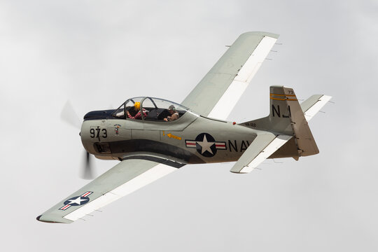 Rowland Flat, Australia - April 14, 2013: North American T-28B Trojan aircraft formerly used by for pilot training by the United States Navy.