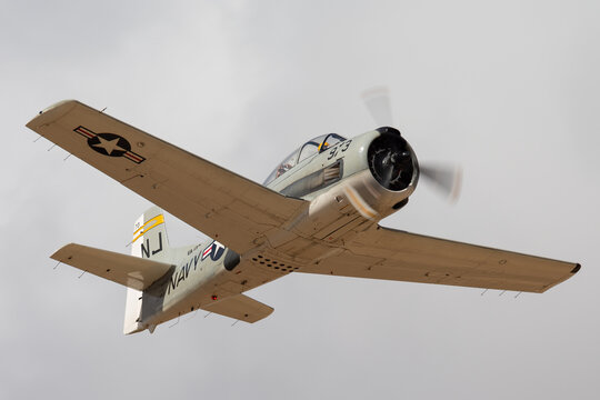 Rowland Flat, Australia - April 14, 2013: North American T-28B Trojan aircraft formerly used by for pilot training by the United States Navy.