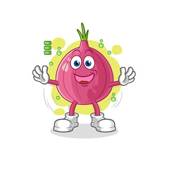 red onion full battery character. cartoon mascot vector