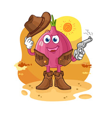 red onion cowboy with gun character vector