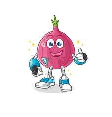 red onion robot character. cartoon mascot vector