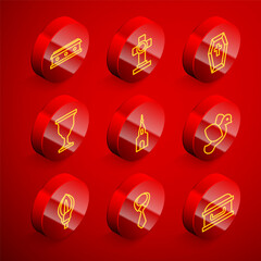 Set line Coffin with cross, Grave, Christian chalice, Church building, Dove, Lily flower and Tie icon. Vector