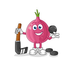 red onion playing hockey vector. cartoon character
