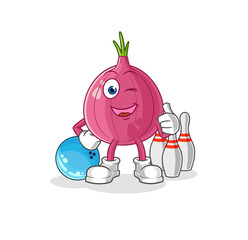 red onion play bowling illustration. character vector