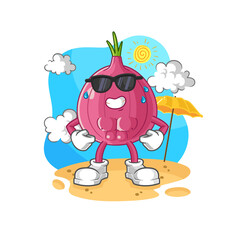 red onion sunbathing in summer. character vector