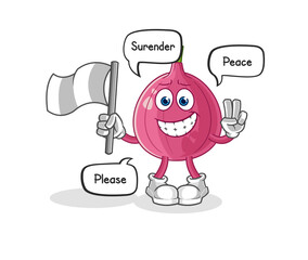 red onion hold surrender flag mascot. cartoon vector