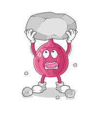 red onion lifting rock cartoon character vector