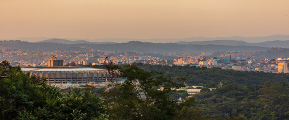 Obraz premium View of the Mineirão stadium and the pampulha region during a sunny late afternoon. Belo Horizonte, Minas Gerais, Brazil.