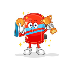 skateboard winner with trophie. cartoon character