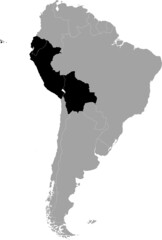 Black Map of the countries of the western region of South America within the gray map of the South American continent