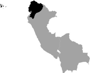 Black Map of Ecuador within the gray map of the western region of South America