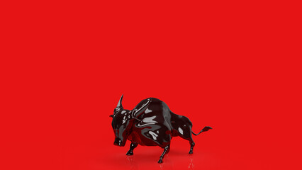 The black bull on red background for business concept 3d rendering.
