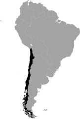 Black Map of Chile within the gray map of South American continent