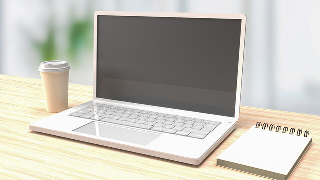 The white notebook on wood table for business concept 3d rendering