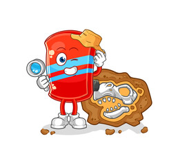 skateboard archaeologists with fossils mascot. cartoon vector