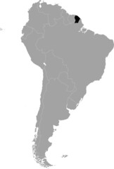 Black Map of French Guiana within the gray map of South American continent