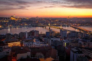 Sunset over Istanbul landscape.