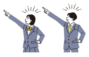 目標を指差す高校生の男女