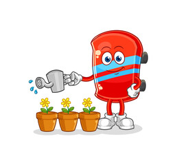 skateboard watering the flowers mascot. cartoon vector