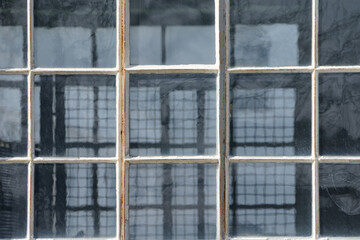 Old window glass, factory window