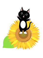 向日葵と猫のイラスト
