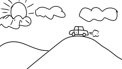 ugly painting made by children - car on the hill 