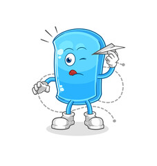 ski board with paper plane character. cartoon mascot vector