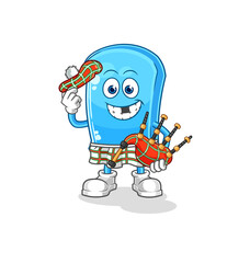 ski board scottish with bagpipes vector. cartoon character