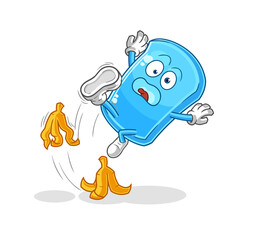 ski board slipped on banana. cartoon mascot vector