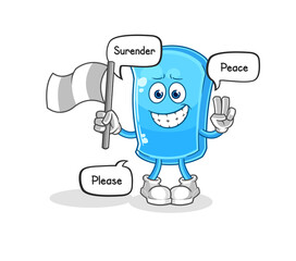 ski board hold surrender flag mascot. cartoon vector