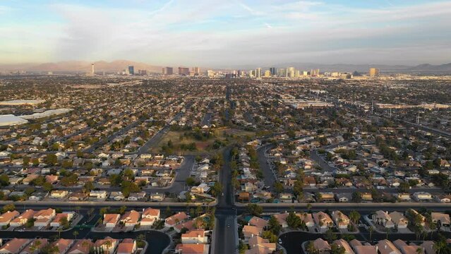 Las Vegas Downtown City Center Skyline Aerial 4K 
