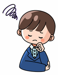ぐるぐると悩みこむスーツ姿の男性のイラスト