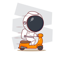 Fototapeta premium Cute cartoon of Astronaut riding motorbike. Hand drawn chibi character isolated background