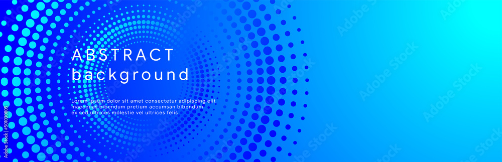 Poster abstract blue minimal background with halftone circle frame vector business long banner template