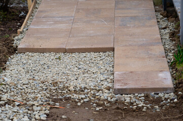 The bricks have been prepared for the laying of a new footpath