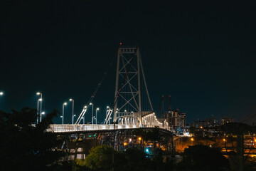 Hercilio Luz bridge at night, Florianopolis