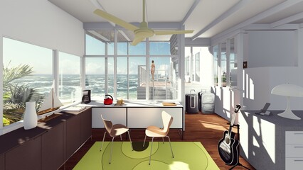 Seaside view. 3D rendering. 3D illustration.