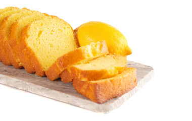 Sliced Lemon Cake on a White Background