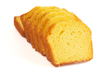 Sliced Lemon Cake on a White Background