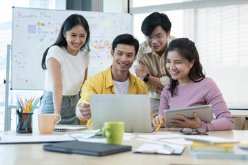 Startup business people brainstorming and discussing on new successful startup project.