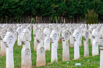 Many crosses of the graves of fallen soldiers in the cemetery in the city of Pecs - Hungary