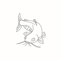 white background catfish line vector icon illustration