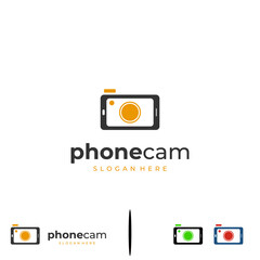 phone camera logo design graphic element, camera logo icon, camera lens combine with phone logo concept
