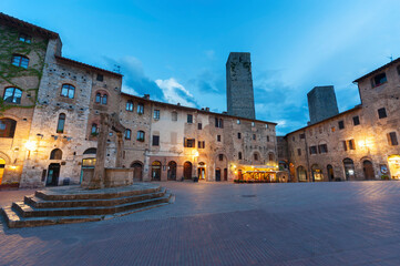 Dusk scene of Medieval Village San Gimignano in Tuscany, Italy, Europe