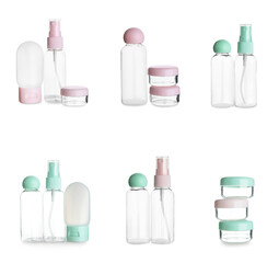 Set of cosmetic bottles and jars isolated on white