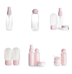 Set of cosmetic bottles and jars isolated on white
