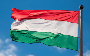 Hungarian flag waving in the wind