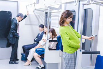 Pregnant women traveling by train